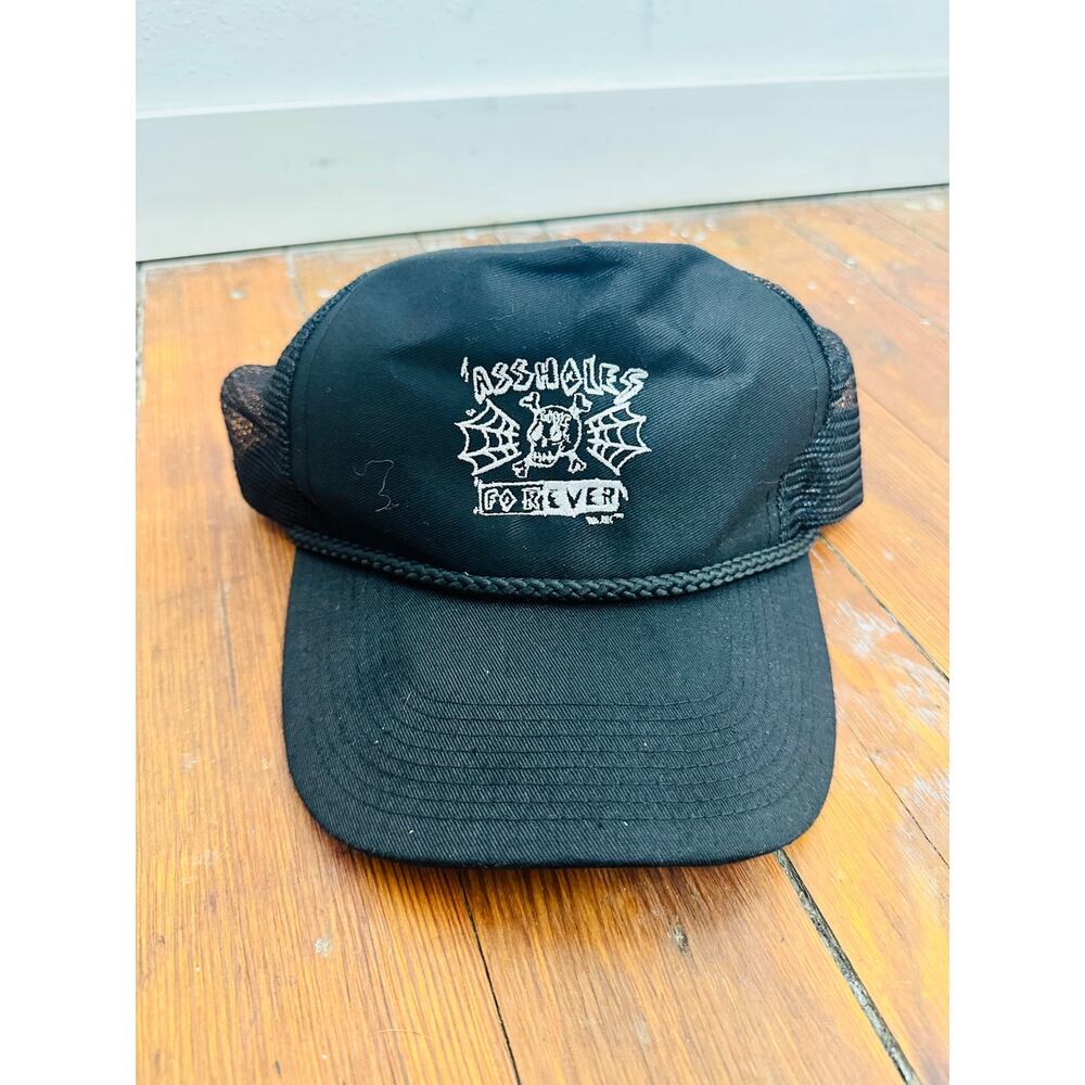 A**HOLES LIVE FOREVER Adult Black Trucker Skull Spiderweb Hat Cap